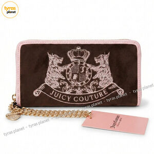 New Juicy Couture Classic Scottie Dogs Brown Pink Wallet Wristlet Large Y2K Cute